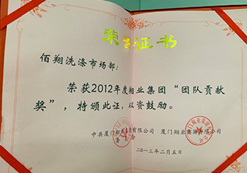 公司市場部榮獲2012年度翔業(yè)集團(tuán)團(tuán)隊(duì)貢獻(xiàn)獎(jiǎng)